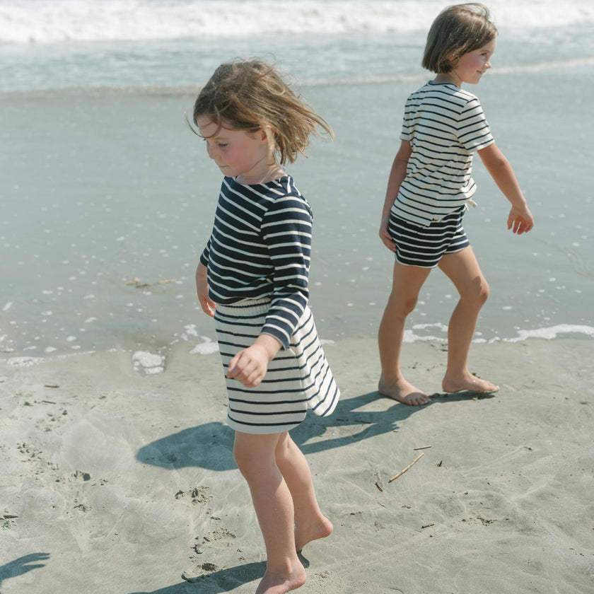 unisex navy and cream stripe long sleeve tee