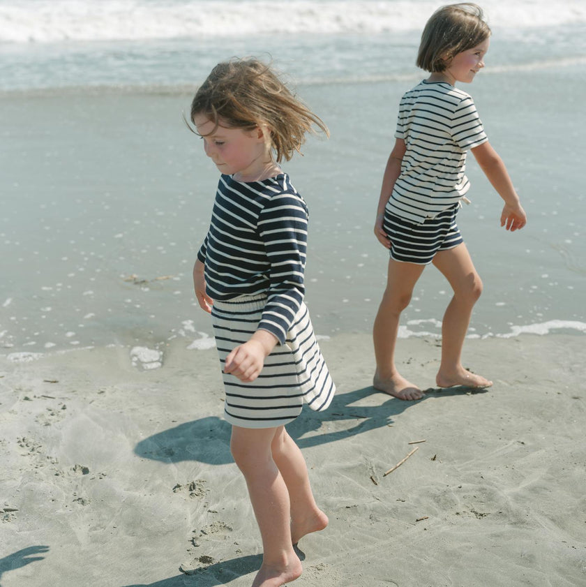 unisex navy and cream stripe long sleeve tee