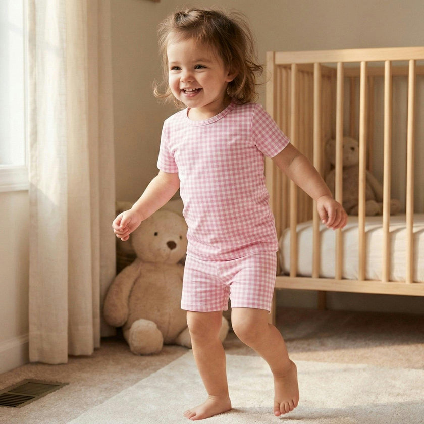 Sugar Gingham Short Sleeve & Shorts Bamboo Toddler Pajama Set
