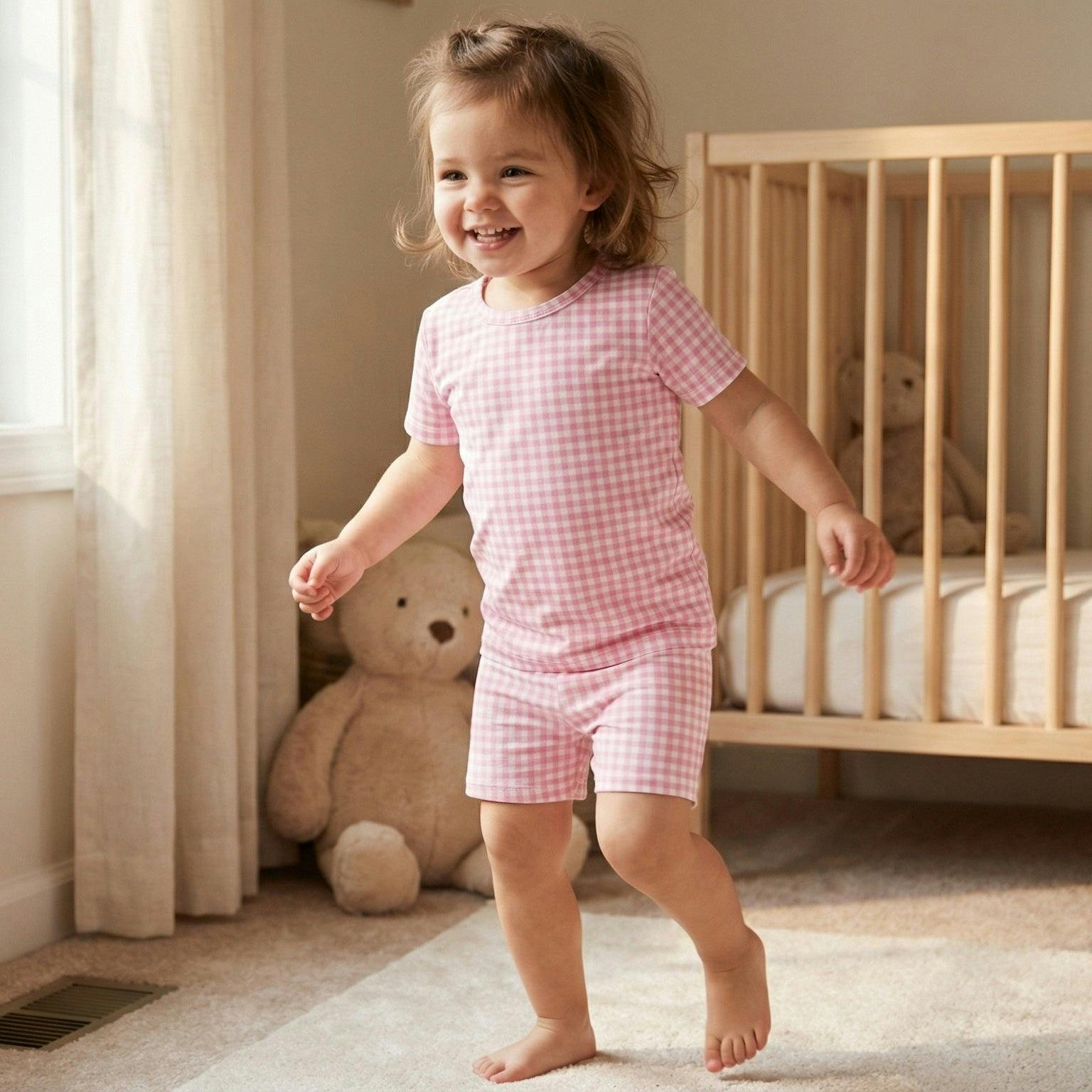 Sugar Gingham Short Sleeve & Shorts Bamboo Toddler Pajama Set