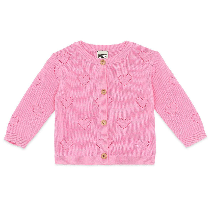 BONTON Lilet Coeur Baby Cardigan - Rose Fiesta