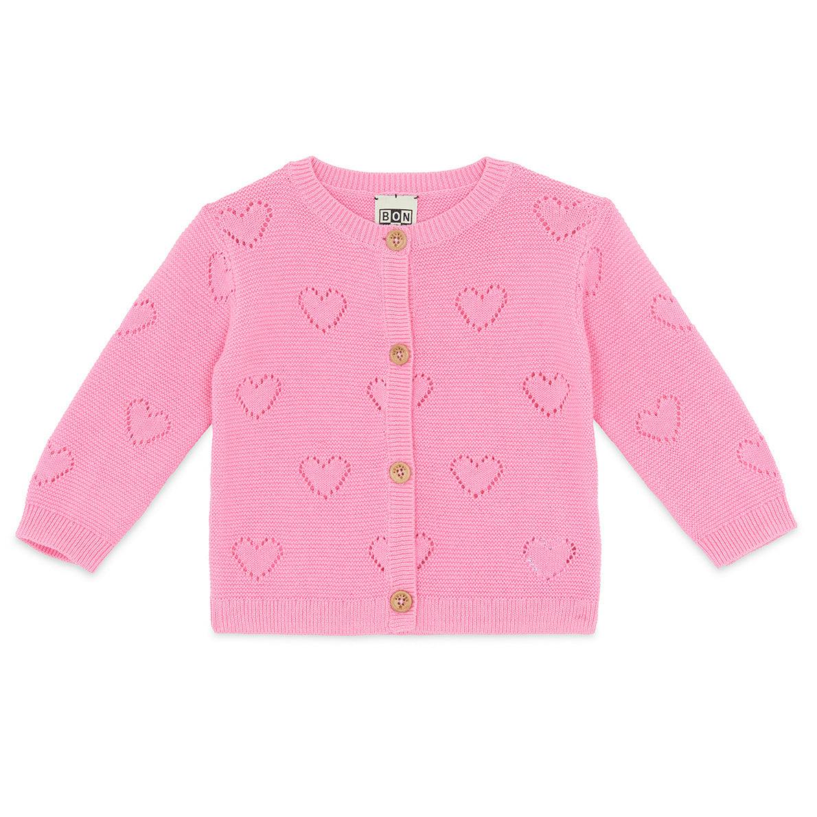 BONTON Lilet Coeur Baby Cardigan - Rose Fiesta