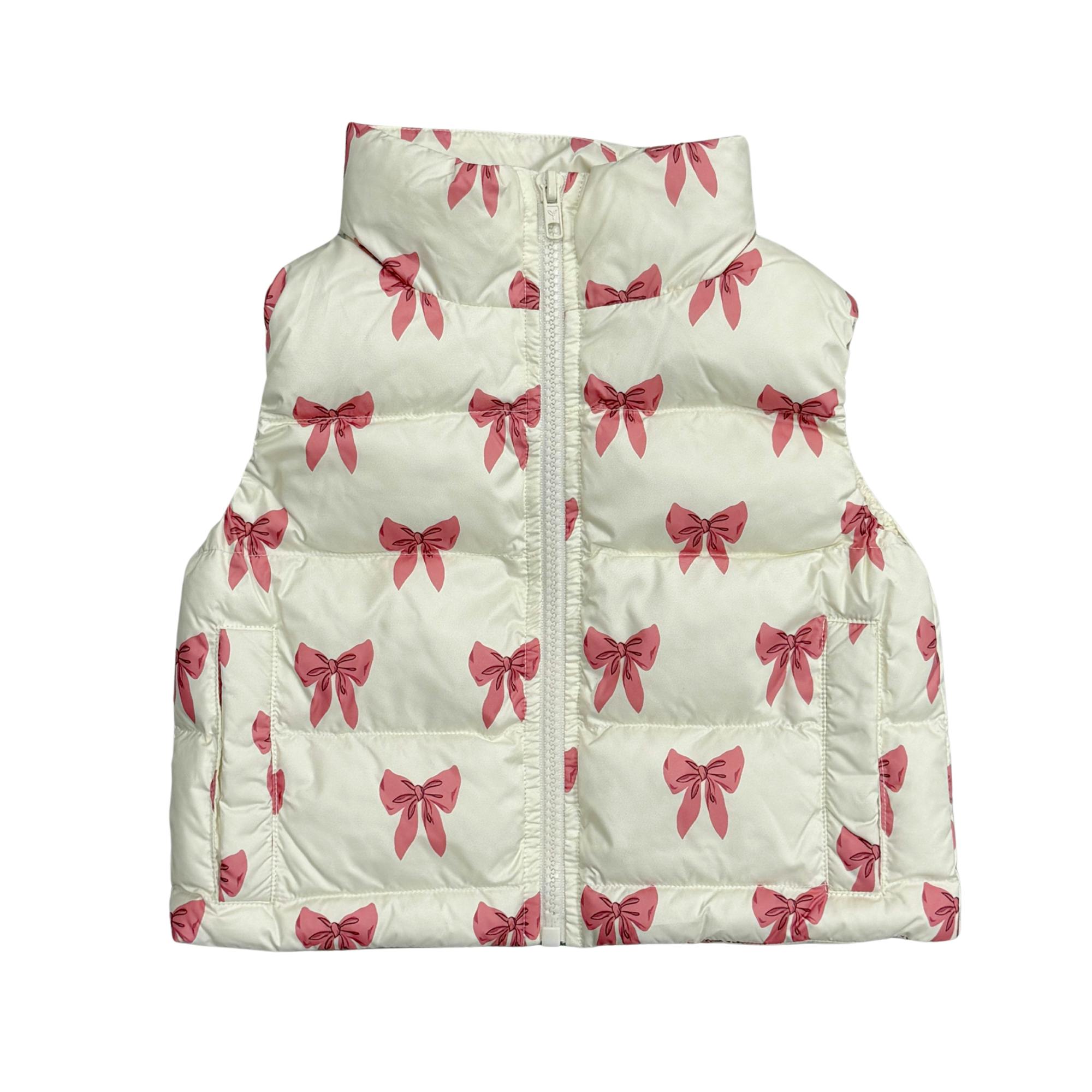 Kids Puffer Vest in Rose Elegance Bows