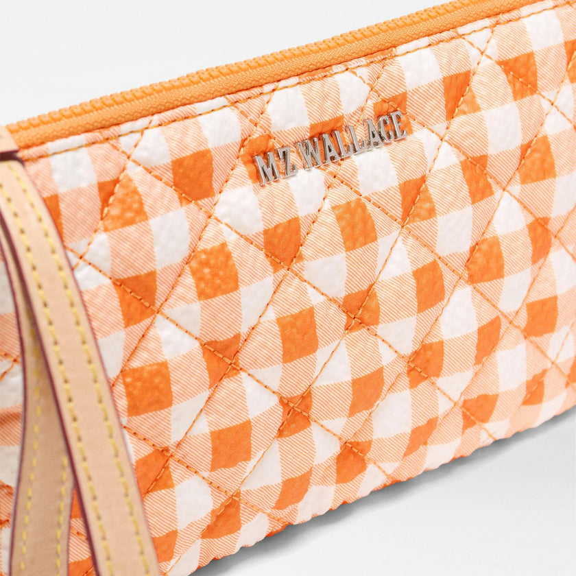 Sunset Orange Gingham Flat Metro Wristlet