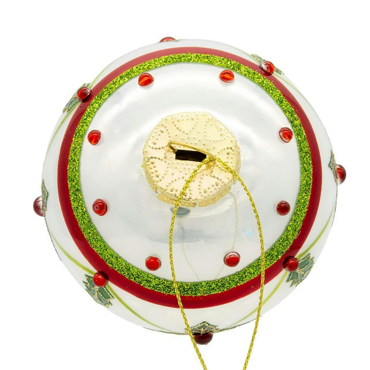 Kurt Adler 80MM Glass White, Red & Green Holly Berry Ball Ornaments, 6-Piece Box