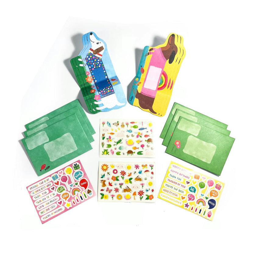 Tiny Tadas! Note Cards and Sticker Set - Playful Pups - 6 Cards Envelopes