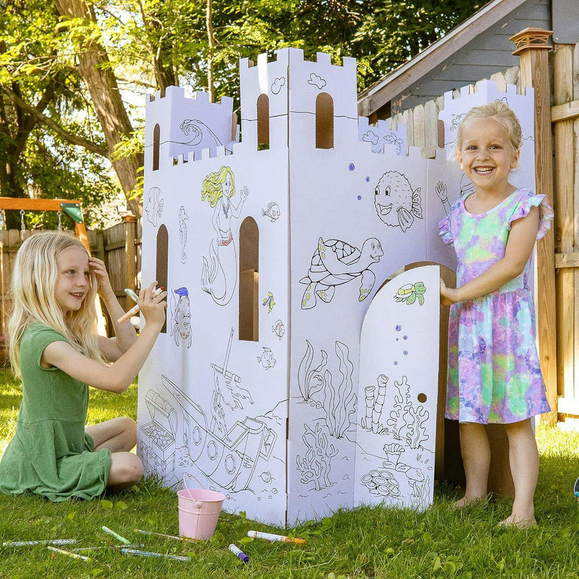 Cardboard Coloring Playhouse Sand Castle - Kids Art & Craft for Indoor & Outdoor Fun