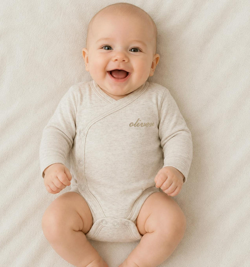 Newborn Luxe Long Sleeve Kimono Wrap Onesie, Natural