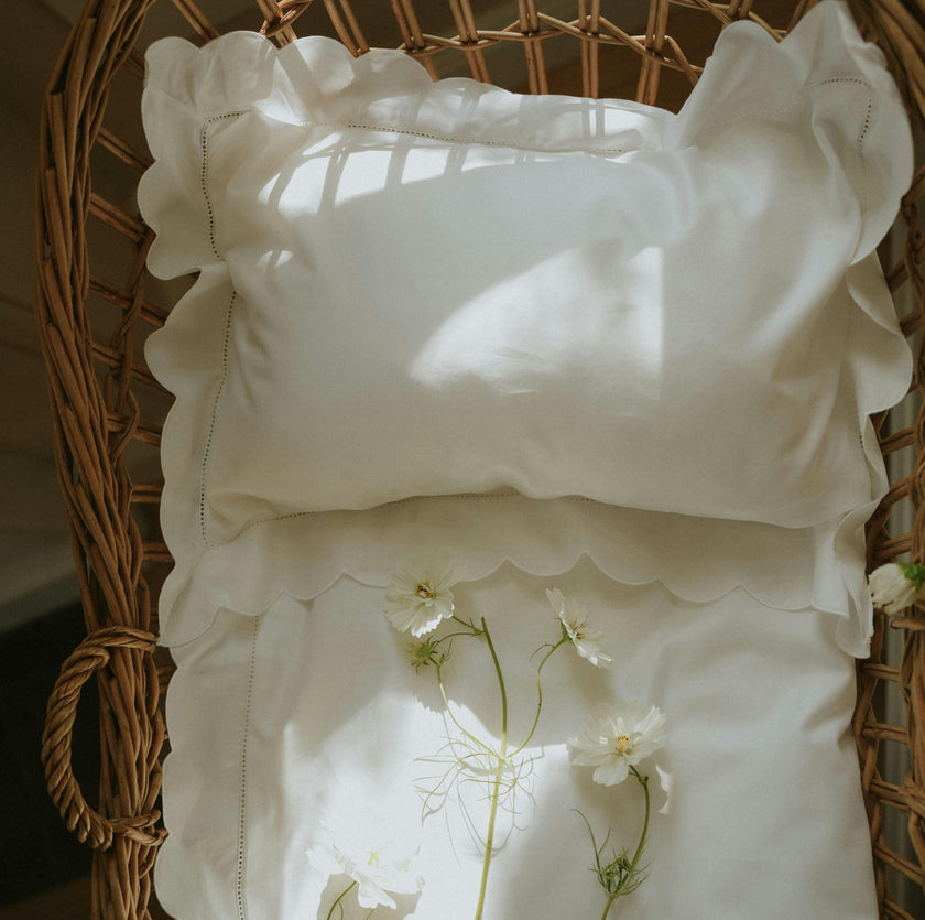 Scalloped Starlight Toddler Pillow, White