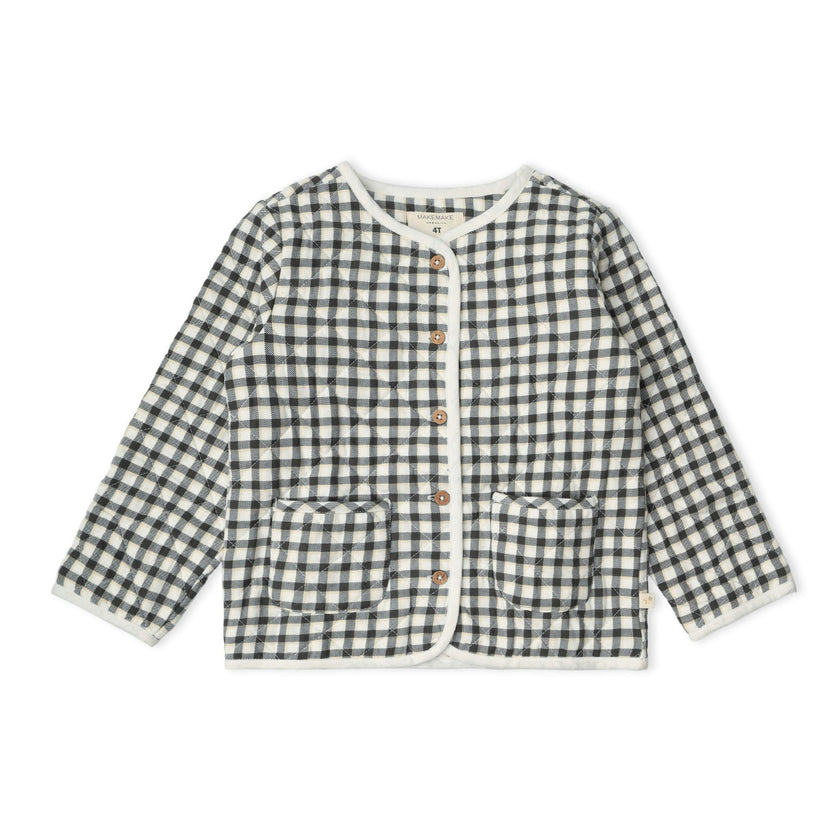 Organic Quilted Buttoned Jacket - Charcoal Plaid