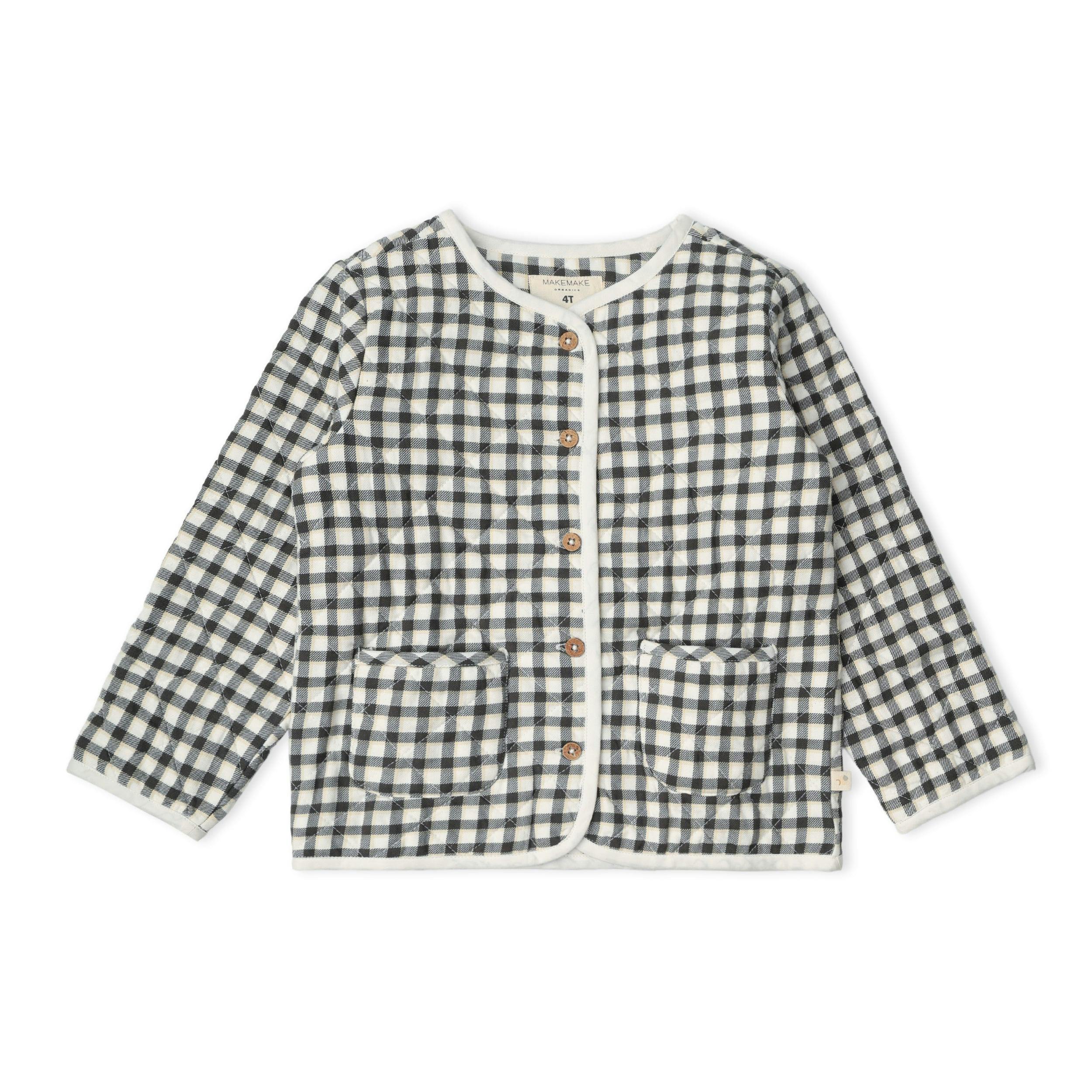 Organic Quilted Buttoned Jacket - Charcoal Plaid
