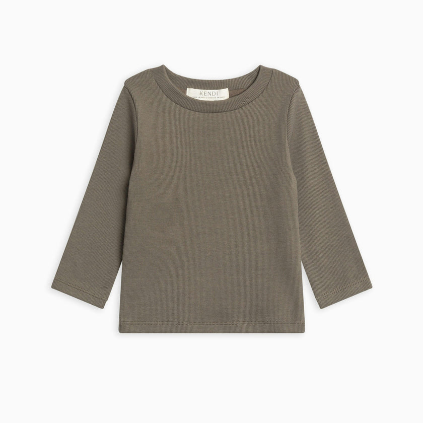 KENDI Rory Ribbed Long Sleeve Top Olive Stripe