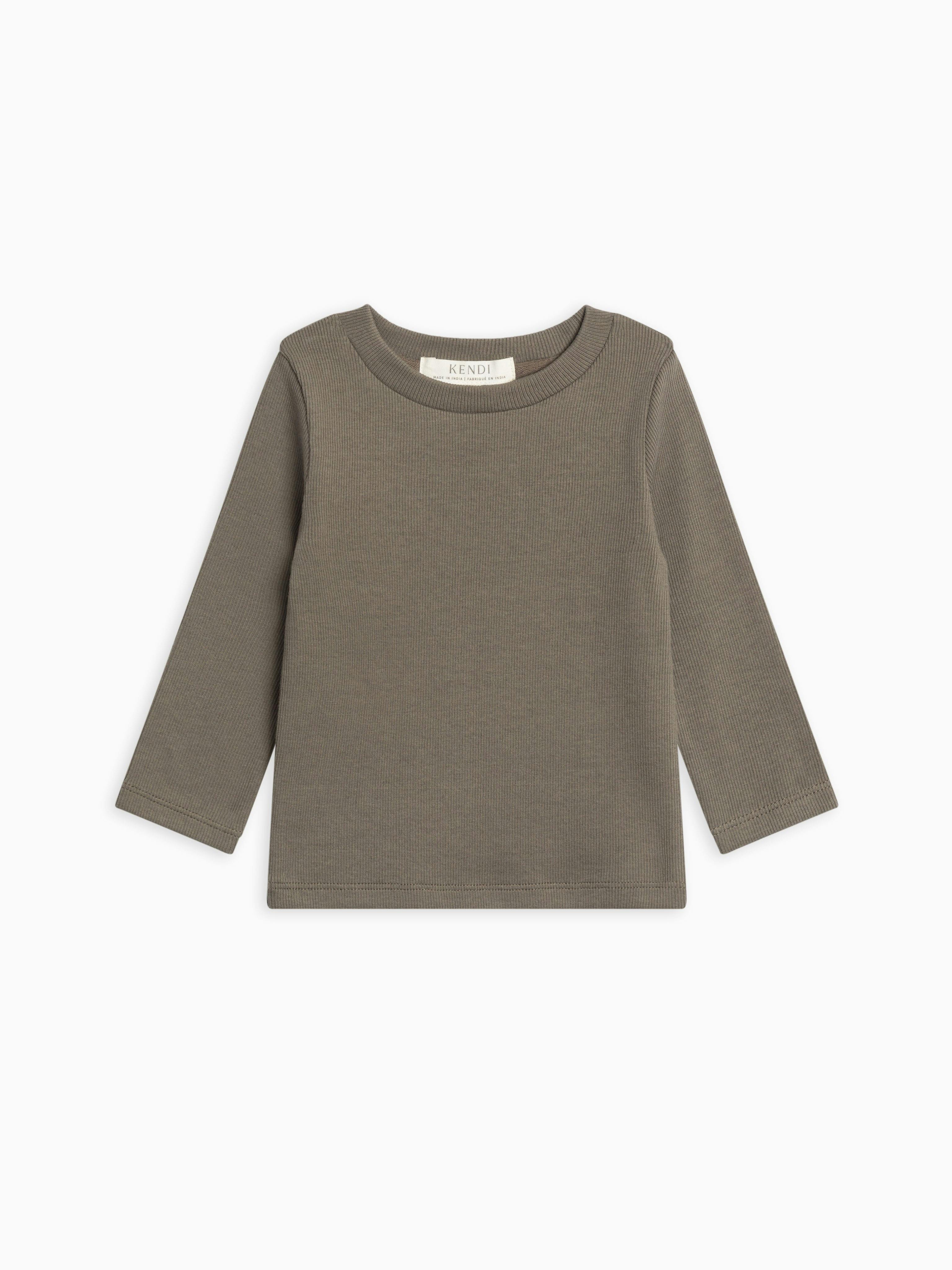 KENDI Rory Ribbed Long Sleeve Top Olive Stripe