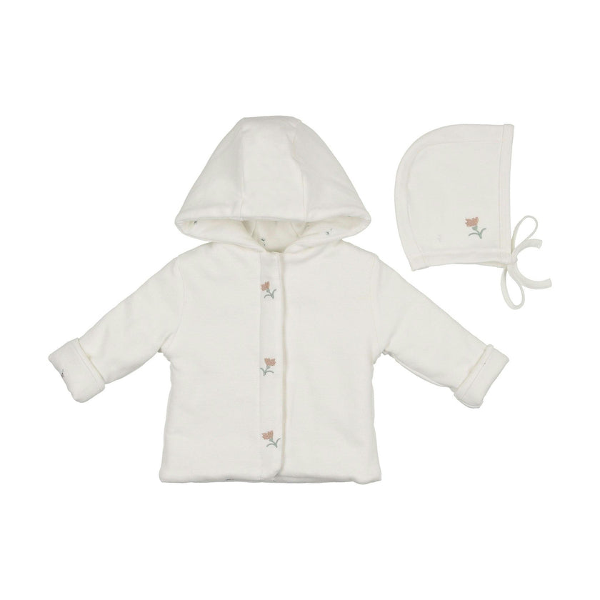 Plush Print Girls' Jacket & Hat Set Ivory & Pink