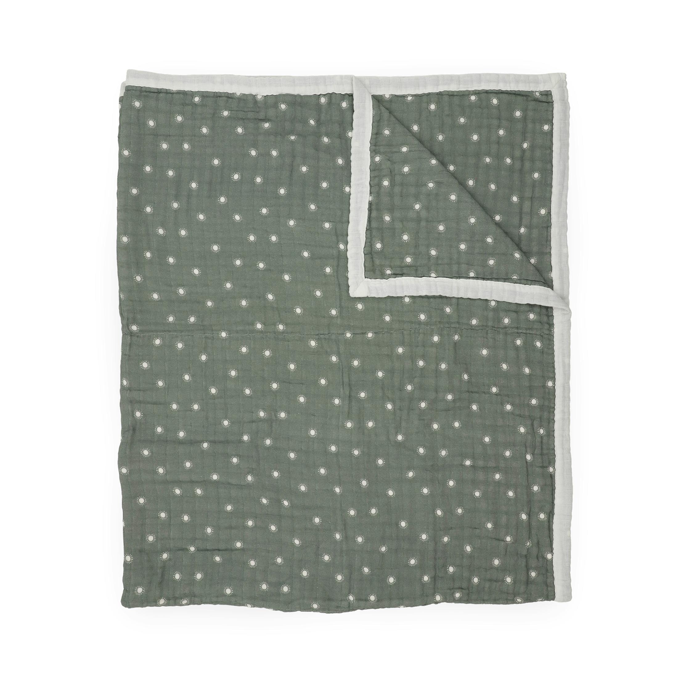 Organic Cotton Muslin Quilted Throw - Sage Suns