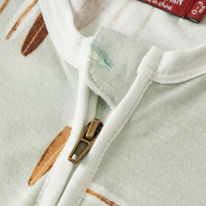 Vintage Surf Bamboo Zipper Footed Romper