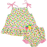 Printed Seersucker Dress & Bloomer With Fruit