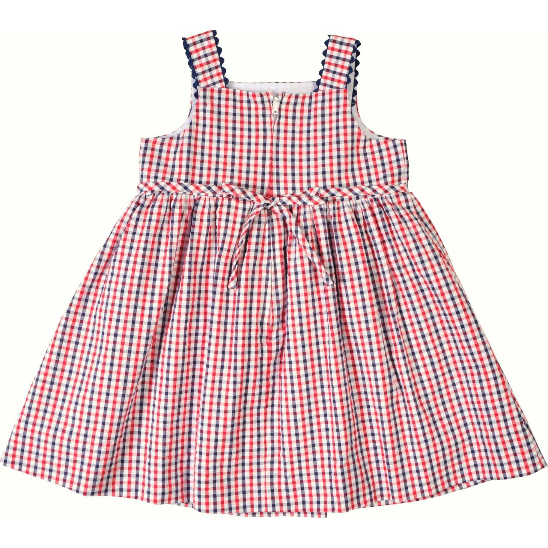 Plaid Seersucker Dress With Flowers