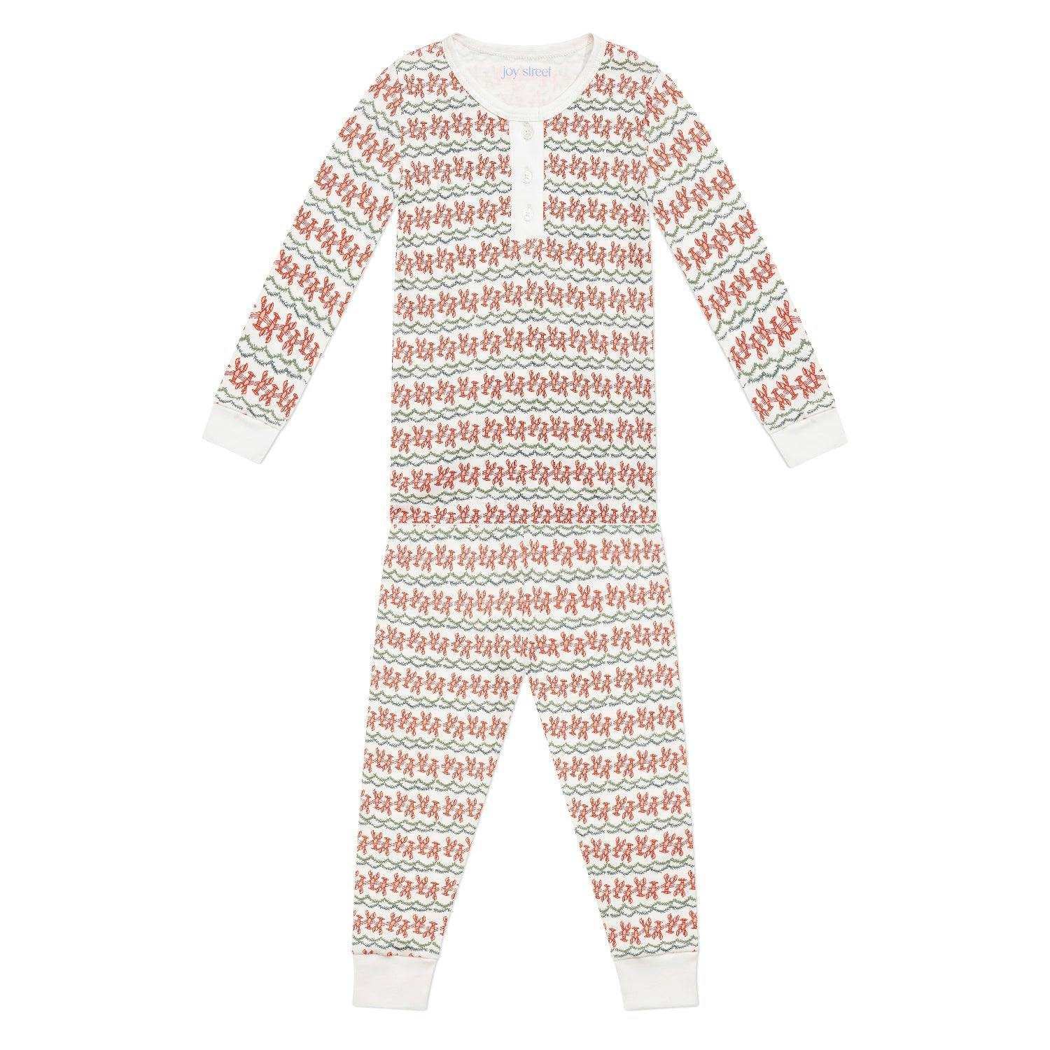 Christmas Lobsters Two Piece Kids Henley Pajamas