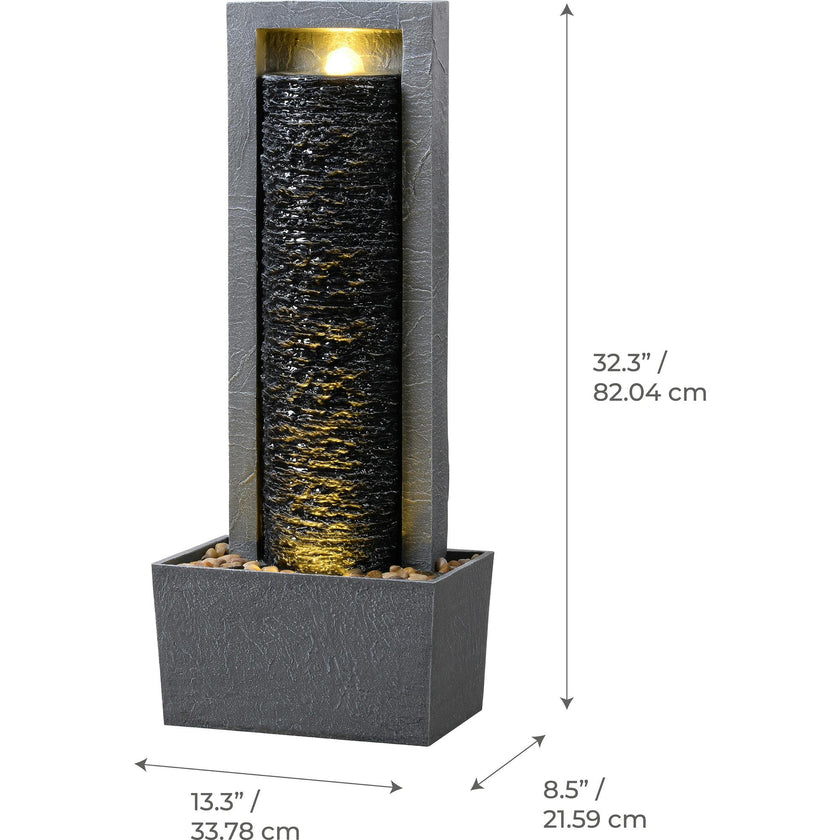 Teamson Home Framed Layered Rock Design Outdoor Water Fountain with Warm Glow Lighting