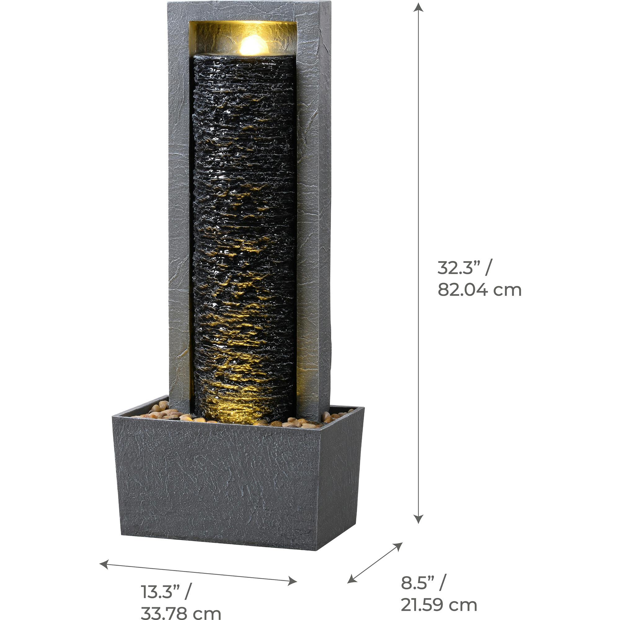 Teamson Home Framed Layered Rock Design Outdoor Water Fountain with Warm Glow Lighting