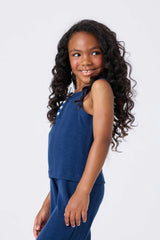 Girls Pointelle Tank in Navy