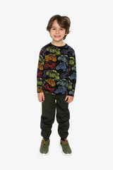 Organic Cotton Long Sleeve T-Shirt Black Monster Truck Print