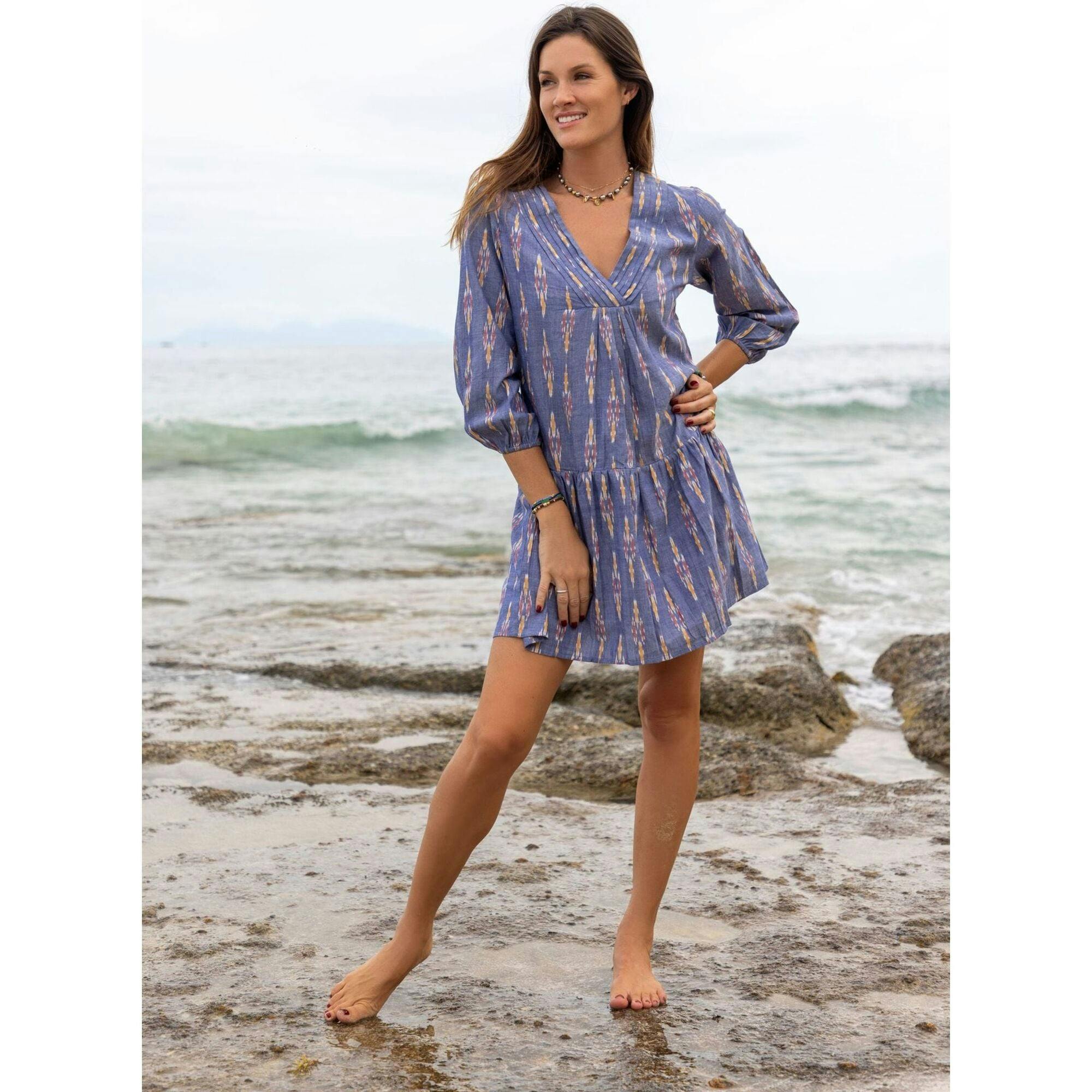 Marina Women's Mini Dress Chambray Ikat, Blue