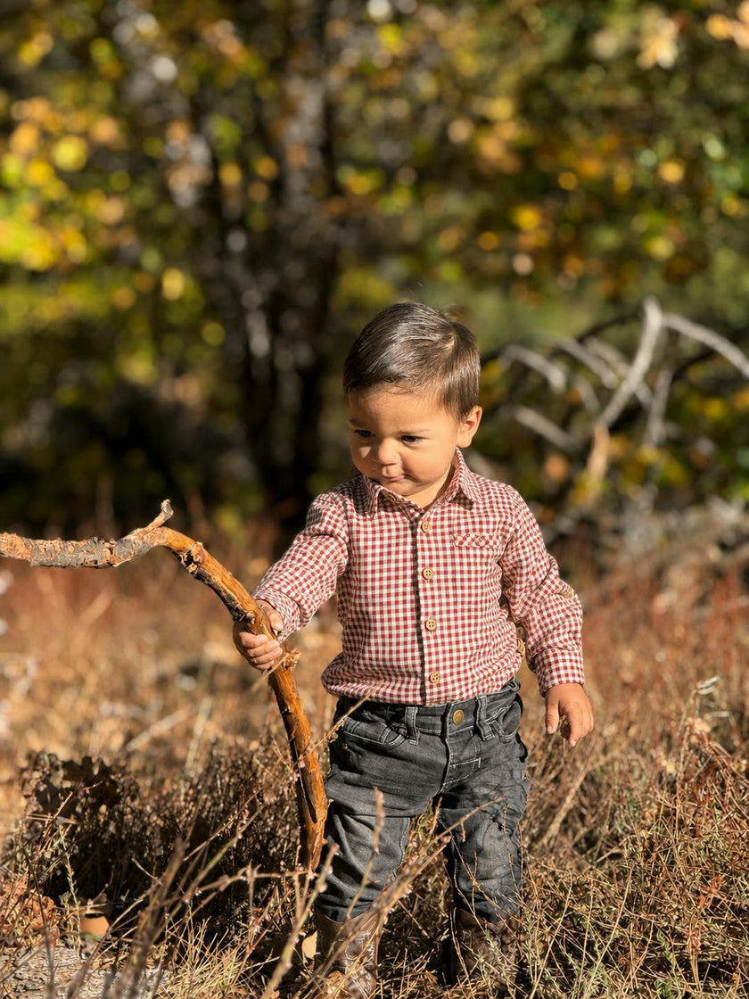 JASPER Red/White plaid Woven Onesie