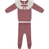 Poplin Oversized Collar Long Sleeve Sweater & Pant 2-Piece Set