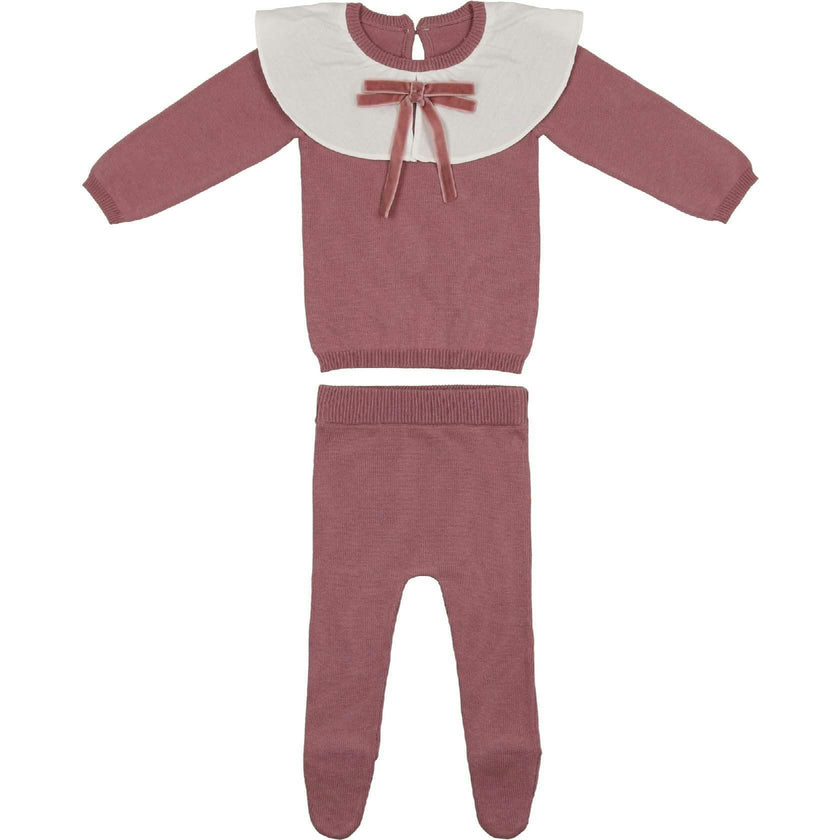 Poplin Oversized Collar Long Sleeve Sweater & Pant 2-Piece Set