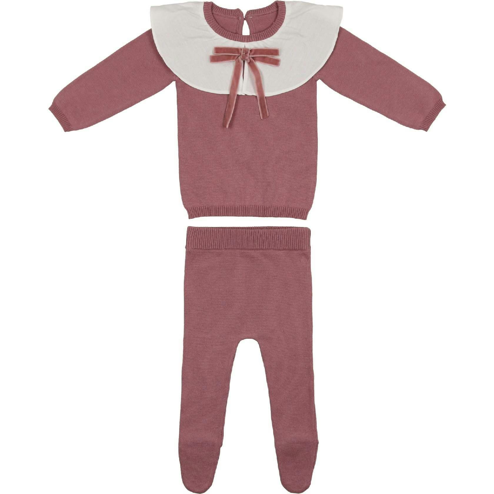 Poplin Oversized Collar Long Sleeve Sweater & Pant 2-Piece Set