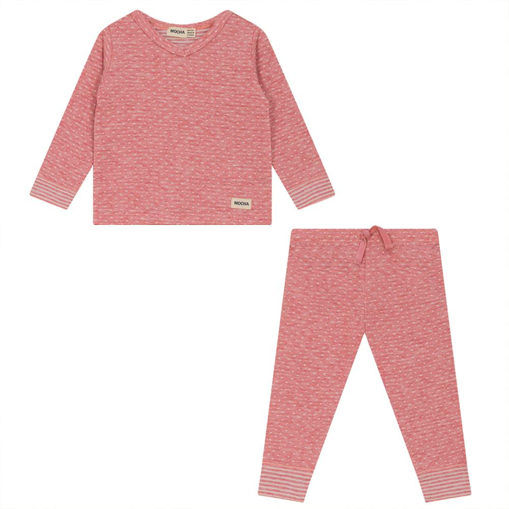 Dot Print Elastic Waist Long Sleeve Top and Bottom Two Piece Set