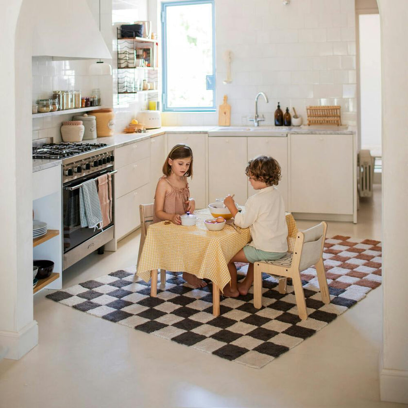 Kitchen Tiles Checkerboard Pattern Washable Rug