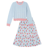 Floral Skirt and Long Sleeve Knit Top Set