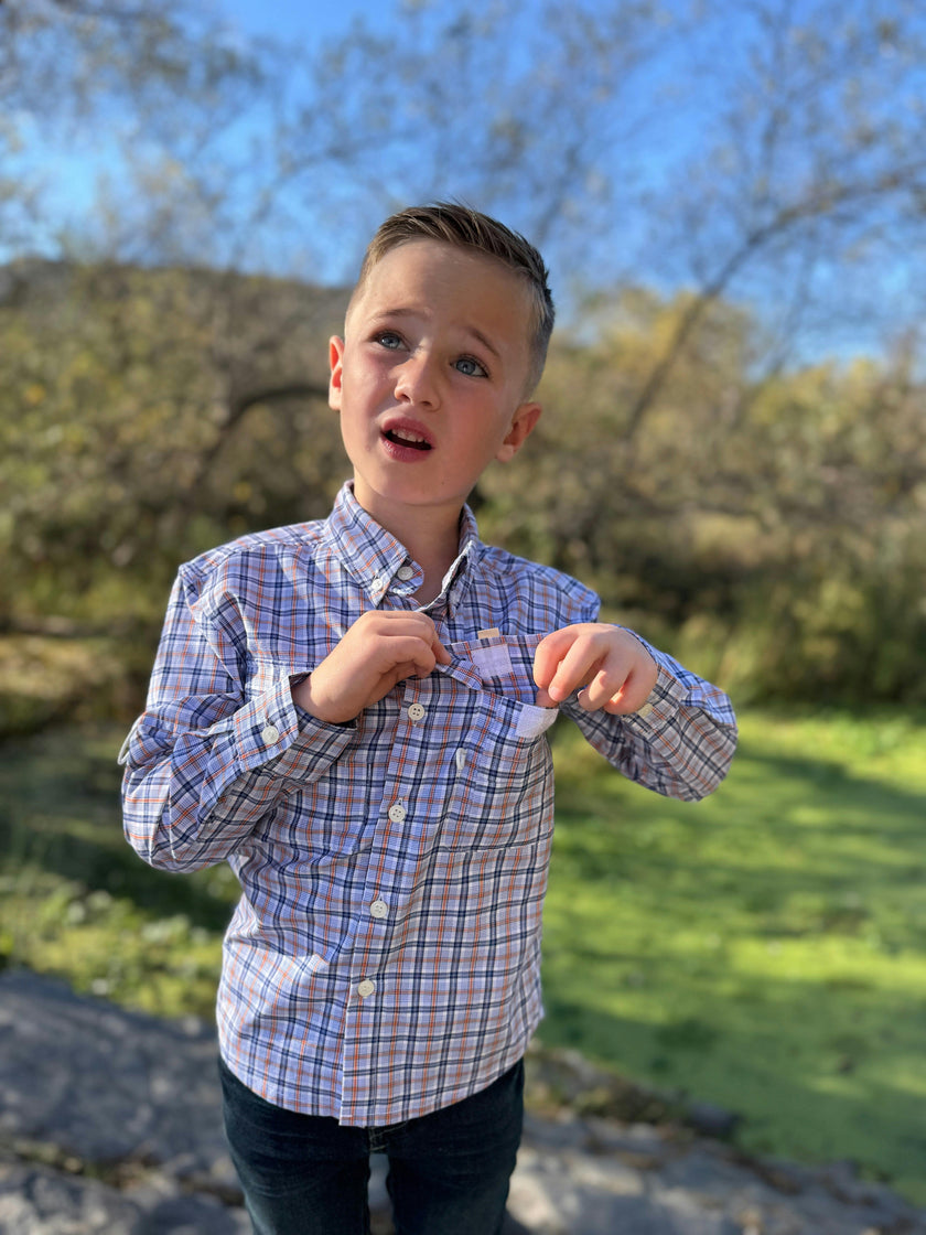 SAWYER ORANGE/NAVY/WHITE PLAID Fishing Shirt