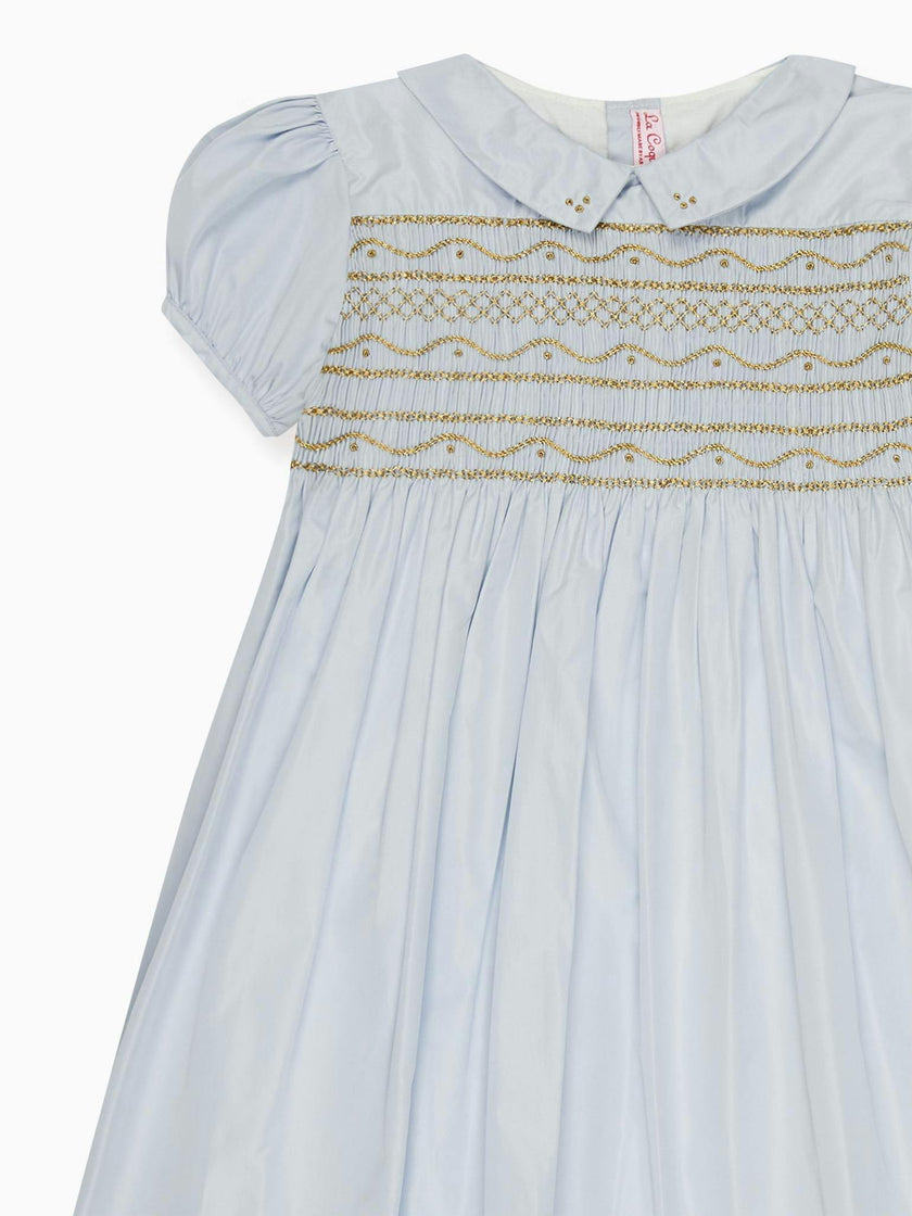 Dusty Blue Victoria Girl Hand-Smocked Dress