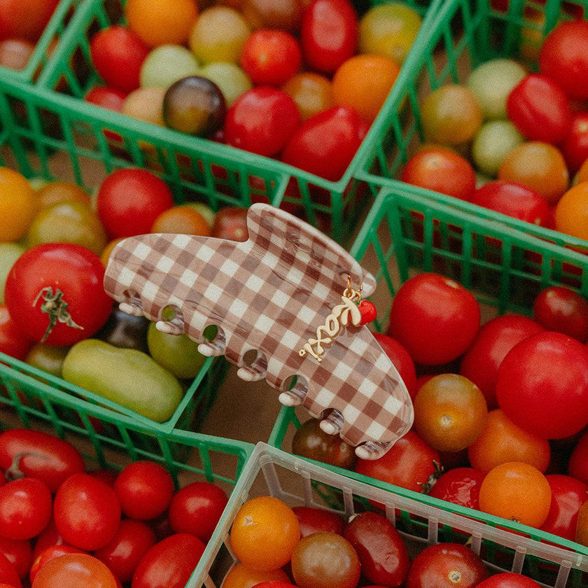 BROWN GINGHAM TOMATO CHARM CLAW