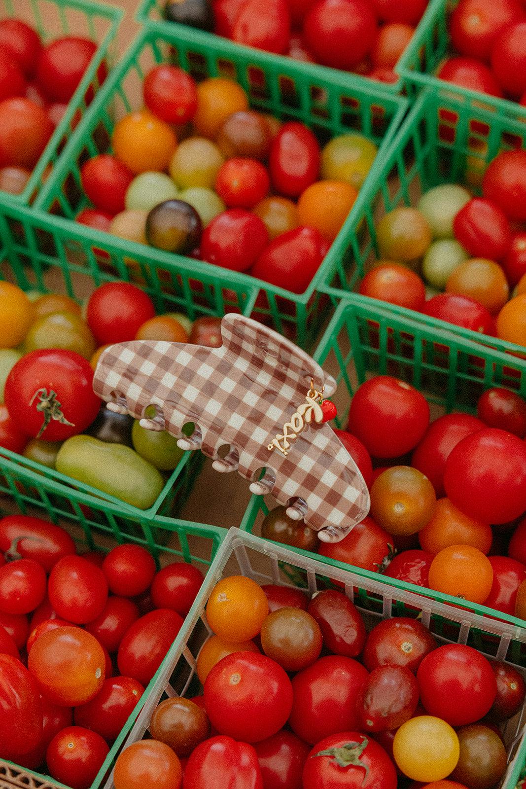BROWN GINGHAM TOMATO CHARM CLAW