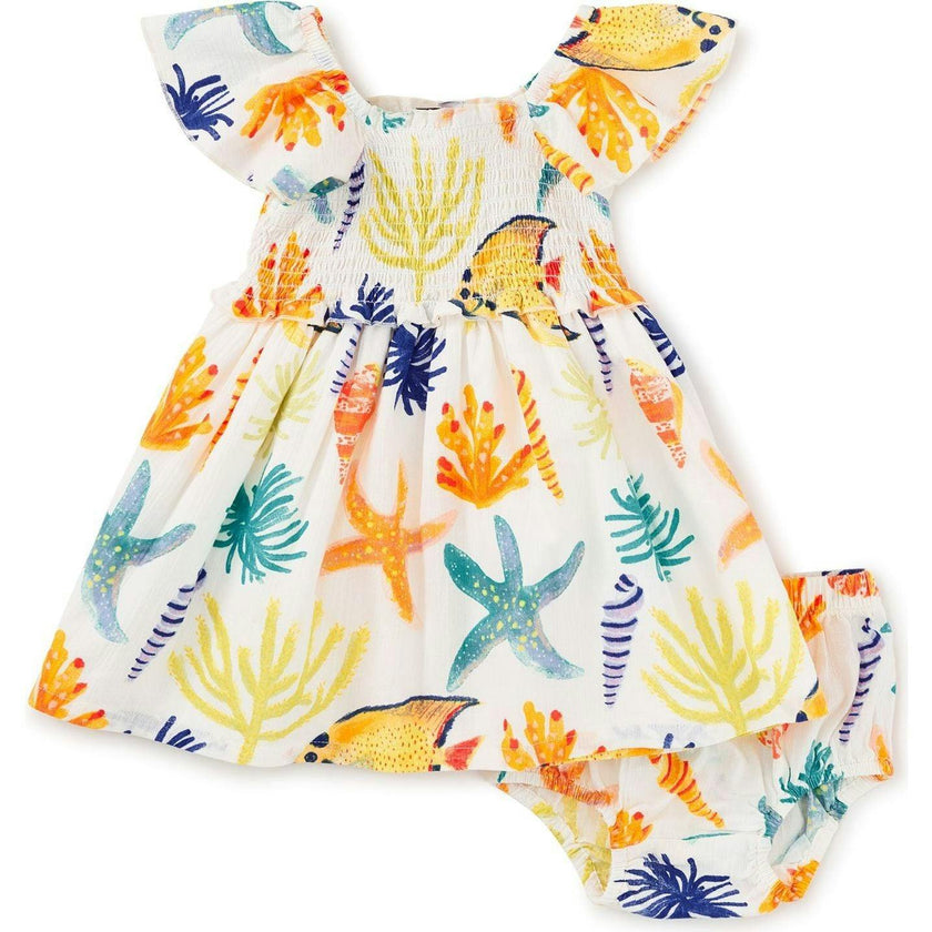 Flutter Sleeve Smocked Dress, Multi