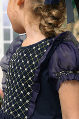 Camelia Navy Cotton Smocked Dress