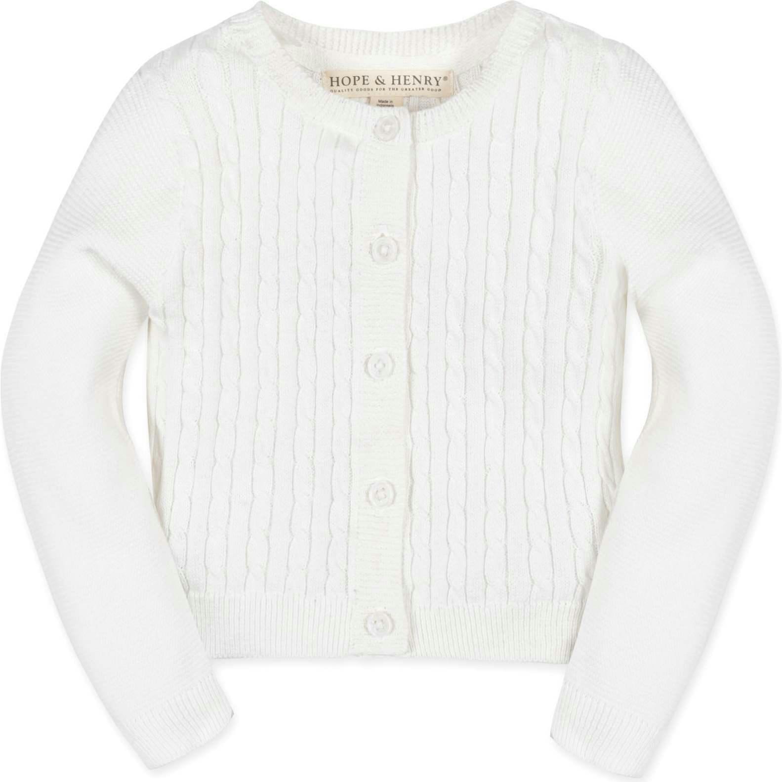 Organic Long Sleeve Cable Knit Cardigan Sweater, White
