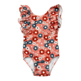 Girl's Ruffle Sleeve Cross Back Swimsuit