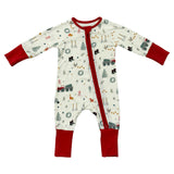 Baby Boy Long Sleeve Zip Romper in Christmas Farm