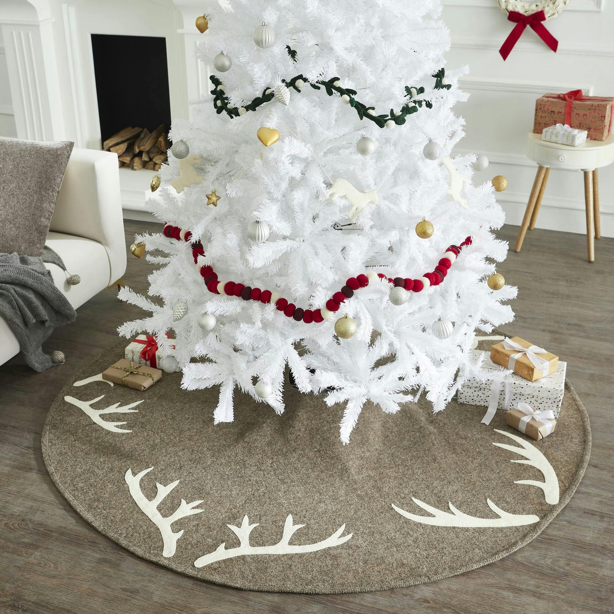 Handmade Felt Antlers Gray Christmas Tree Skirt 60