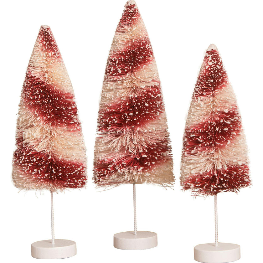 Candy Cane Bottle Brush Glitter Christmas Tree Set Mantel Tabletop Holiday Décor