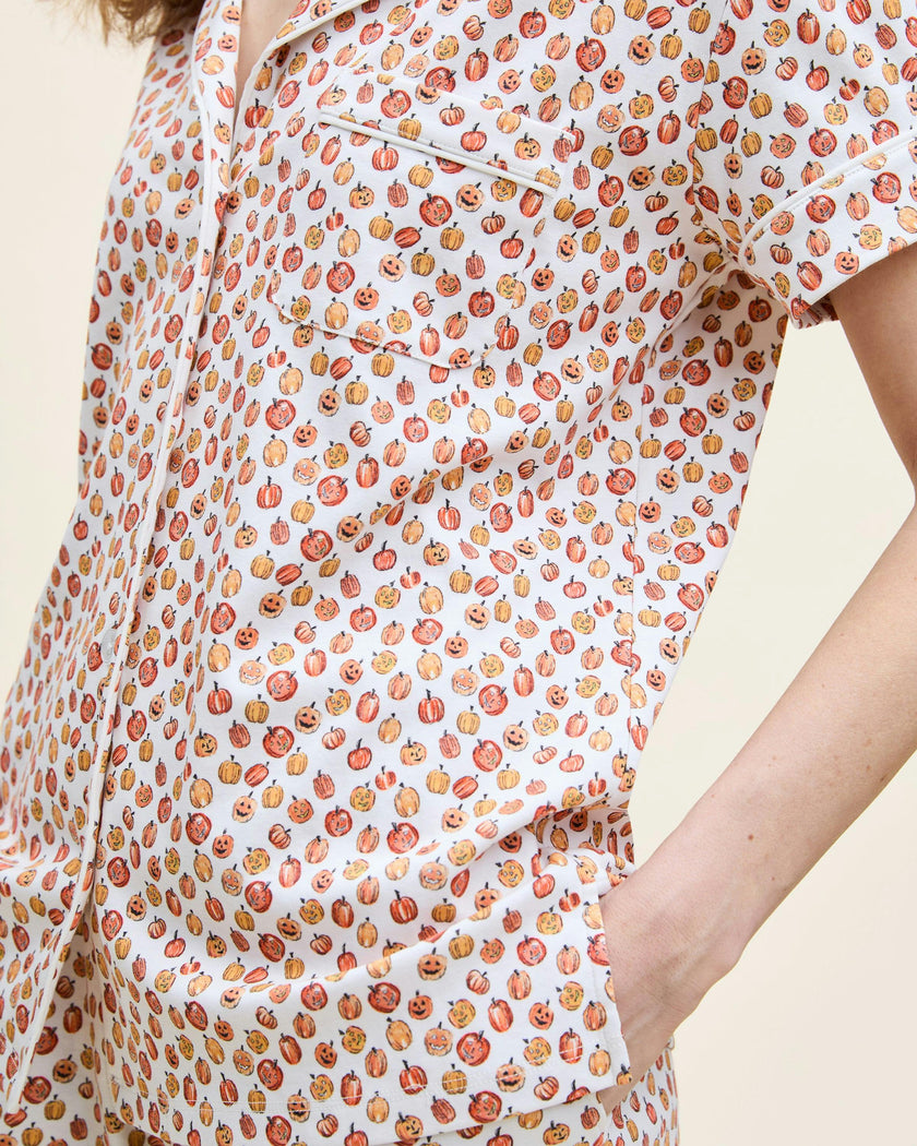 Women's Pima Short Sleeve Short Set in Pumpkin Patch