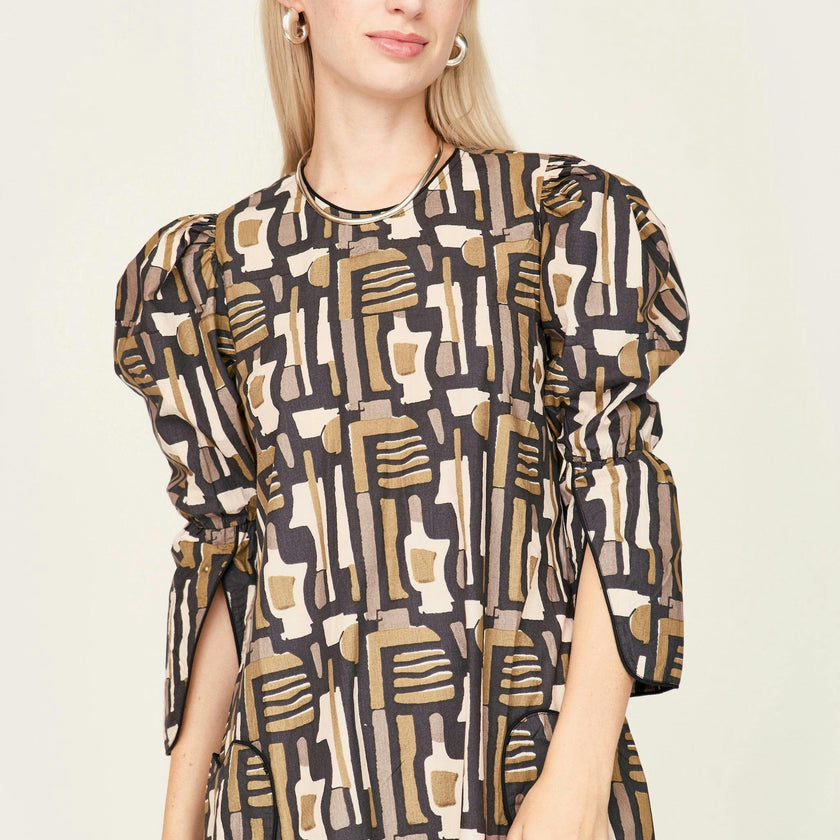 Cassis Dress in Olive Labyrinth