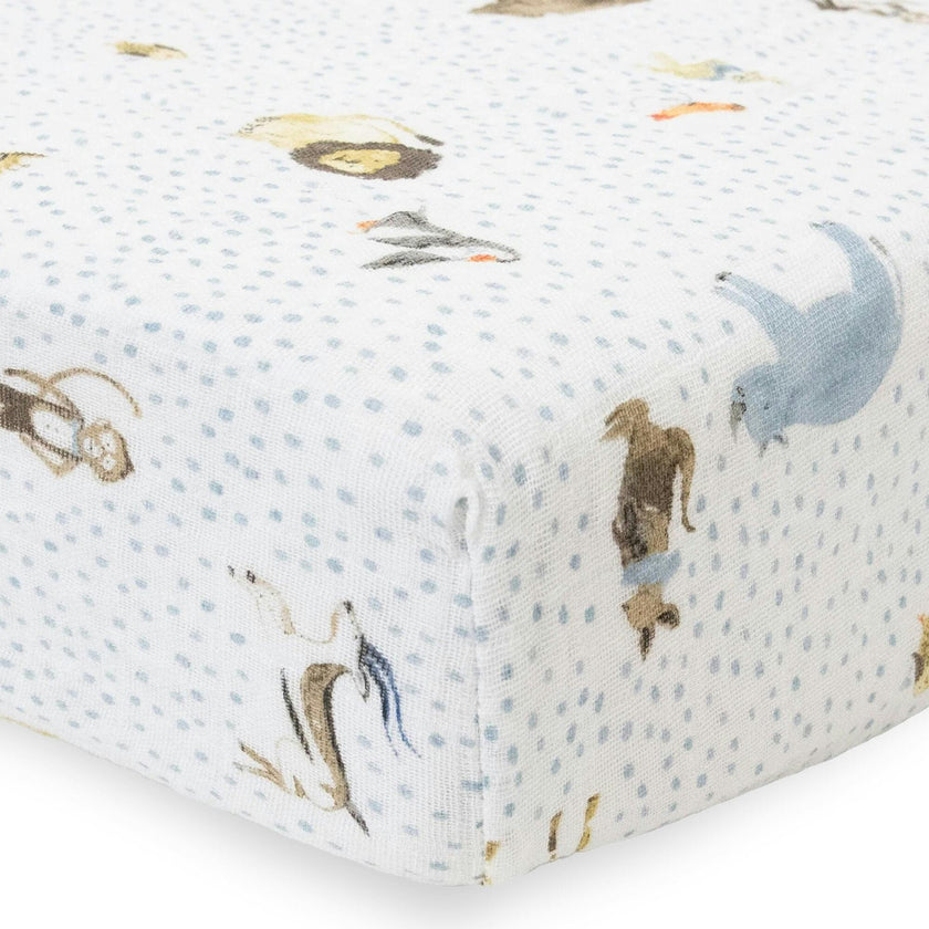 Cotton Muslin Crib Sheet - Party Animals