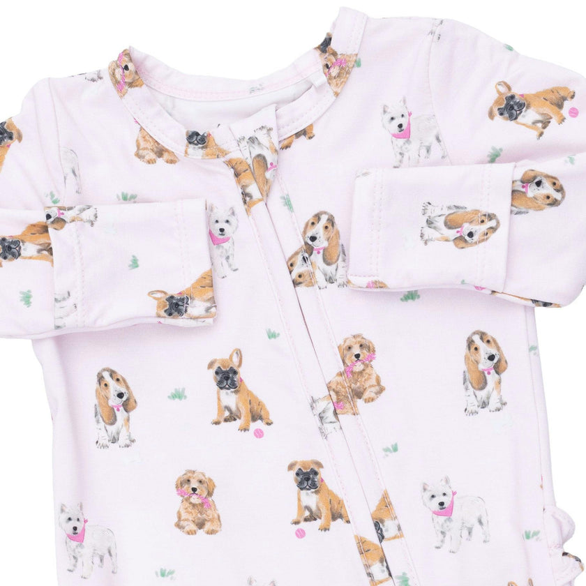Bestie Dogs Pink - 2 Way Ruffle Back Zipper Footie